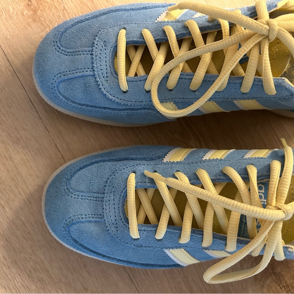 Adidas Handball Spezial Light Blue/Yellow with Yellow Laces Men’s 7.5/Womens 8.5 - Picture 10 of 14